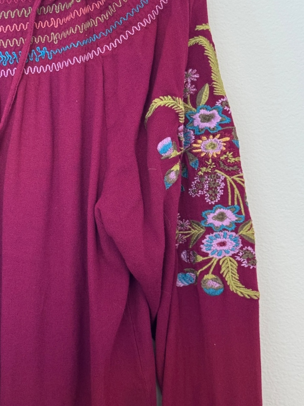 UMGEE Maroon Boho Off-Shoulders Boho Gypsy Embroidered Top / Women's Medium - Picture 7 of 13